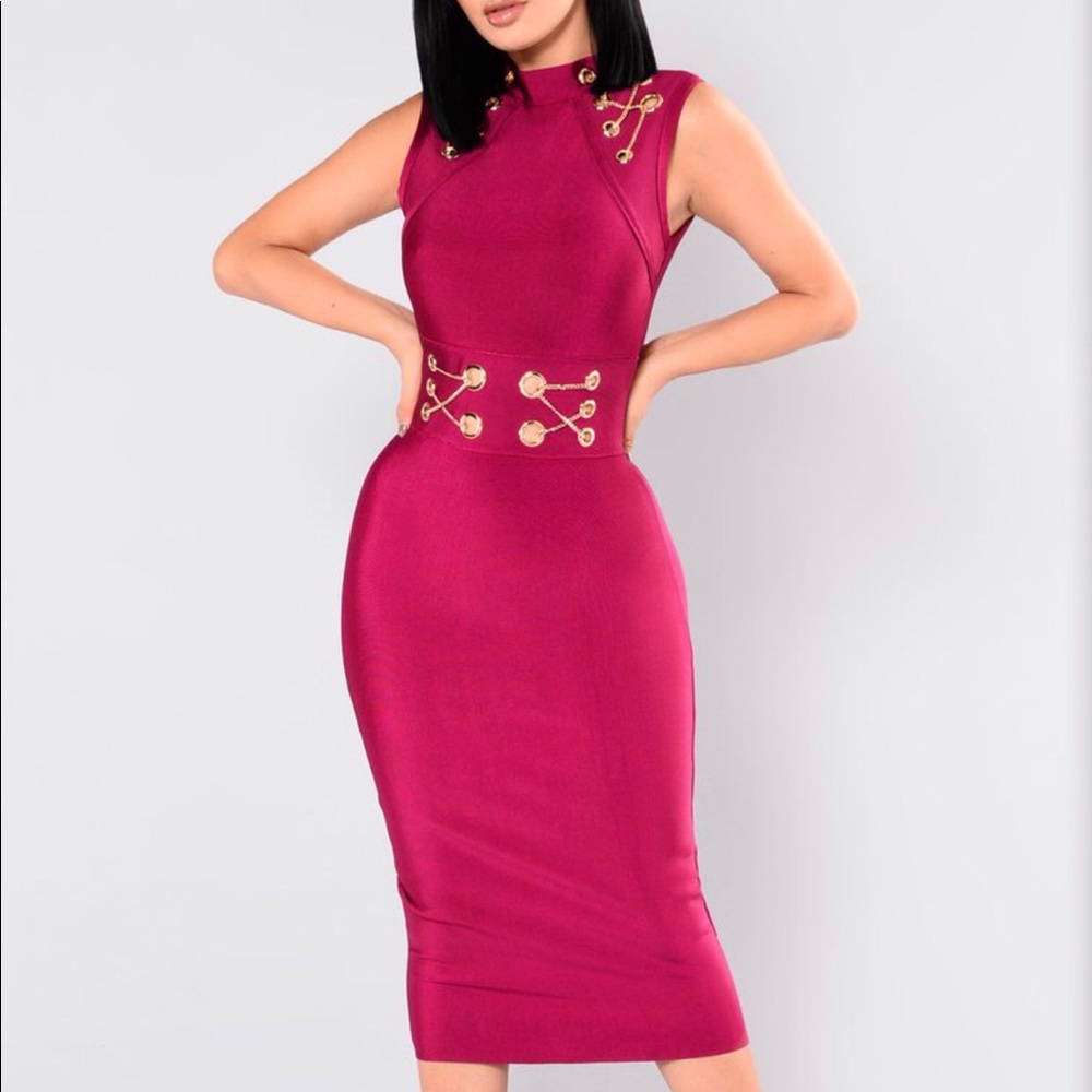 Fashion Nova Wine Bandage Midi Dress Never Worn